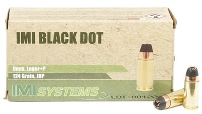 IMI Ammunition 9mm Luger +P 124 Grain Black Dot Jacketed Hollow Point 50 Rnd - $29.99 