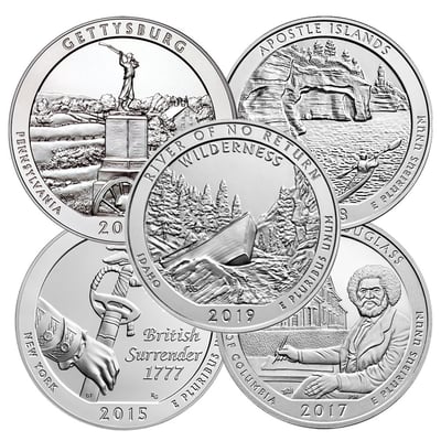 5 oz America The Beautiful Silver Coin - Random Year - $201.56 (Free S/H over $99)
