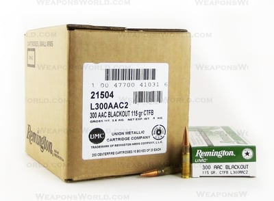 Remington UMC 300 Blackout Ammo 115 Grain Full Metal Jacket 200 Round Case - $114.95