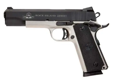 Rock Island Rock Standard 1911 FS .45 ACP 5" 8rd Pistol, Rubber Grips, Parkerized, Nickel / Black - $466.17