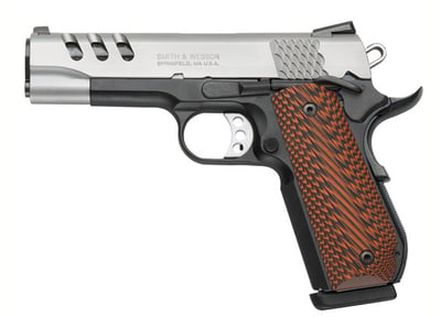S&W Performance Center 1911 .45 ACP 4.25" 8rd Pistol, G10 Custom Wood Grips, Two Tone Black / Stainless - $1429.99