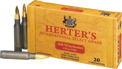 Herter's .308 Winchester Ammunition 150 Grain FMJ 20 rounds - $9.99 (Free Shipping over $50)