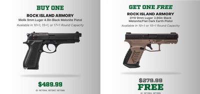 Rock Island Armory Melik 9mm 17 Rd + FREE Rock Island Armory DY9 9mm 15 Rd - $489.99 shipped