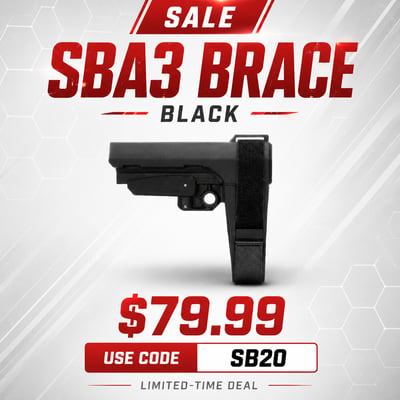 SB Tactical SBA3 Pistol Stabilizing Brace Black - $79.99(CODE:SB20) 
