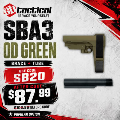 SB Tactical SBA3 OD Green Brace + Tube Bundle — 20% OFF w/ Code SB20, Final Price $87.99 
