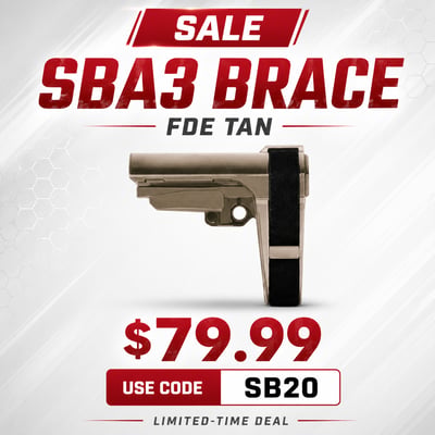 SB Tactical SBA3 Pistol Stabilizing Brace FDE-Tan - $79.99(CODE:SB20) 