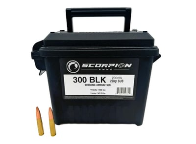 Scorpion Ammo 300 Blackout 220gr Subsonic FMJ 200rd + Ammo Can - $159.99