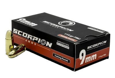 Scorpion Ammo 9mm 115gr FMJ 50 Rounds - $10.99