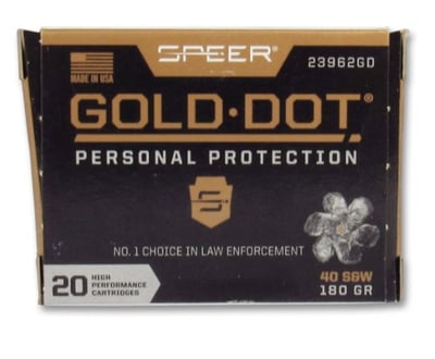 Speer Gold Dot 40 S&W 180 Grain Jacketed Hollow Point 20 Rounds - $14.99