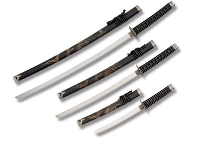Master Cutlery 3 Piece Samurai Sword Set Carbon Steel Blades Black Cord Wrap Handles - $44.99 (Free S/H over $75, excl. ammo)
