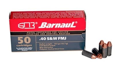 BARNAUL AMMO 40 SW 165Gr FMJ Zinc Steel Case 50rd - $18.99