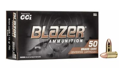 Blazer Brass FMJ 9mm 124 GR Handgun Ammunition 50 Round Box - $11.99