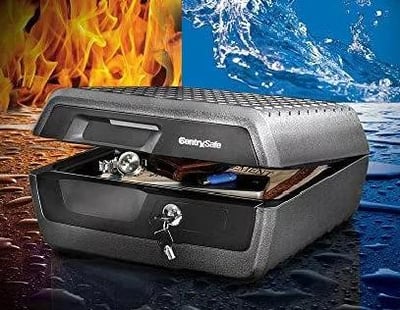 SentrySafe Fireproof and Waterproof Safe Box with Key Lock, 0.36 Cubic Feet, 7.6 x 16.5 x 14.8 Inches - $48.91 + FREE Shipping