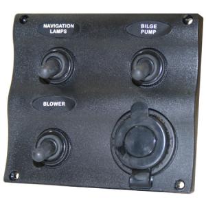 Seasense Marine Splash-Proof 3-Gang Switch Panel with 12V Socket 000000022825