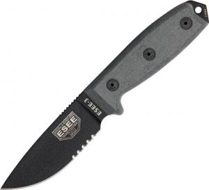 Esee Mdl 3 Knife, 3.75in, Srtd, Black Micarta Hdl, Black Sheath, OD Green Lanyard ES3SB 000000206426