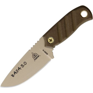 TOPS AJA03 Baja 3.0 Fixed Coyote Tan Finish Blade Knife with Green Canvas Micarta Handles 000000220415