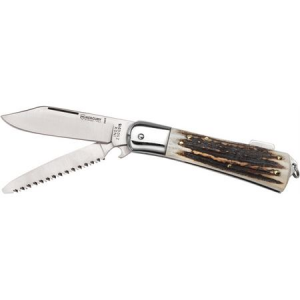 Mercury Knives 9812GDG Clip Point Saw Blade Hunting Folding Pocket Knife with Stag Handle