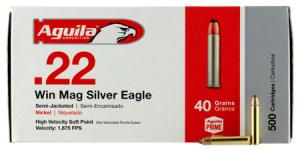 Aguila 1B222400 Silver Eagle 22 WMR 40 GR JSP 50 Bx/ 20 Cs 000001222400