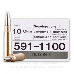 7.5x55 Swiss (Schmidt-Rubin) - 174 gr FMJBT- RUAG Munitions (Swiss Surplus) - 10 Rounds 000103020131