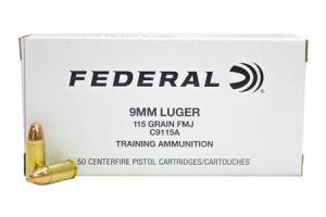 FEDERAL AMMUNITION 9mm 115 gr FMJ Training Ammunition 500 Round Case 0004544671776