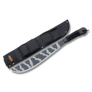 Marbles Black Camo Machete with Black Composition Handle and Fire Hardened Black and Gray Camo Coated Carbon Steel 14.125" Plain Edge Blade Model MA12714CAT 001618127240