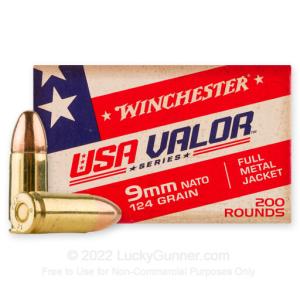 9mm NATO - 124 Grain FMJ - Winchester USA VALOR - 1000 Rounds 0020892230743
