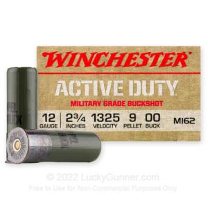 12 Gauge - 2-3/4" 9 Pellets 00 Buckshot - Winchester Active Duty - 250 Rounds 0020892231061