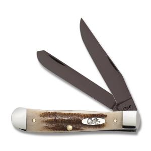 Case Trapper 4.125” with Vintage Bone Handles and PVD Coated Tru Sharp Surgical Steel Plain Edge Blades Model 55202 002120555202