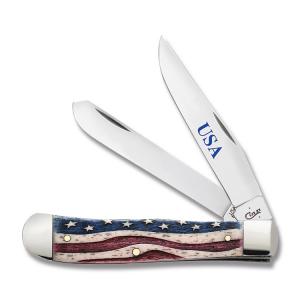 Case Star Spangled Trapper 4.125” with Natural Bone Handles and Tru-Sharp Surgical Steel Plain Edge Blades Model 64132 002120564132