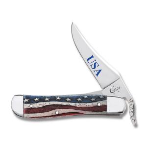 Case Star Spangled RussLock 4.125” with Natural Bone Handles and Tru-Sharp Surgical Steel Plain Edge Blades Model 64133