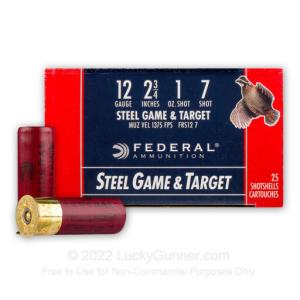 12 Gauge - 2-3/4" 1 oz. #7 Steel Shot - Federal Game and Target - 250 Rounds 0029465027143
