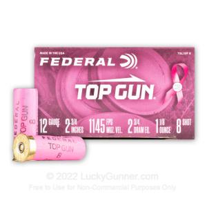 12 Gauge - 2-3/4" 1-1/8 oz  #8 Lead Shot - Pink Hull - Federal Top Gun - 250 Rounds 0029465028522