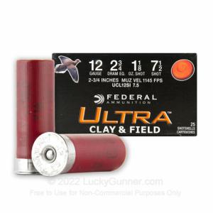 12 Gauge - 2-3/4" - 1 1/8oz - #7-1/2 - Federal Ultra Clay - 250 Rounds 0029465028812