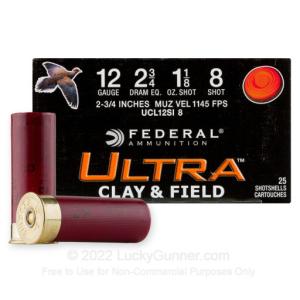 12 ga - 2-3/4" - 1-1/8 oz - #8 Lead Shot - Federal Ultra Clay & Field - 250 Rounds 0029465028829