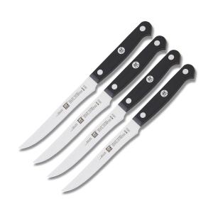 JA Henckel Zwilling Gourmet Classic 4 Piece Steak Knife Set with Black Polyoxymethylene Handle and Satin Finish Friodur Steel Blades Model 36130-008