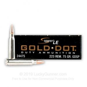 223 Rem - 75 Grain Soft Point - Speer Gold Dot - 500 Rounds 24475
