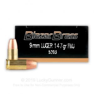 9mm - 147 Grain FMJ - Blazer Brass - 1000 Rounds 5203