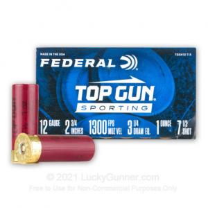 12 Gauge - 2-3/4" 1oz. #7.5 Shot - Federal Top Gun Sporting - 250 Rounds TGSH12 7.5