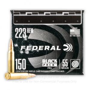 223 Rem - 55 Grain FMJ - Federal Black Pack - 600 Rounds AE223BF150