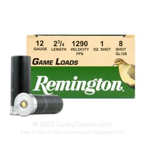 12 Gauge - 2-3/4" 1oz. #8 Shot - Remington Game Loads - 250 Rounds 0047700039814