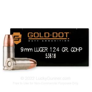 9mm - 124 Grain JHP - Speer Gold Dot LE - 1000 Rounds 0076683536188