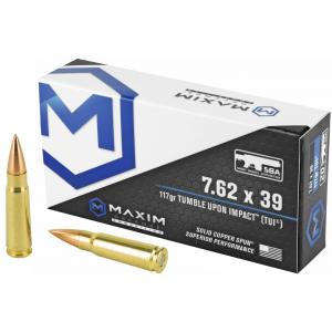 Maxim Defense Industries, SBA Short Barrel Ammunition, 7.62X39, 117 Grain, Solid Copper Bullet, TUI (Tumble Upon Impact) Design, 20 Round Box RPVMXM-49003