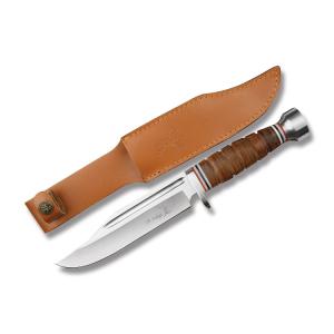 Elk Ridge Combat Knife 440 Stainless Steel Clip Point Blade Leather-Wrapped Handle 010204000805