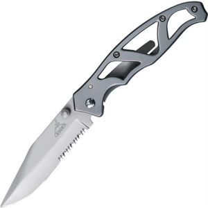 Gerber 8443 Paraframe I Part Serrated Framelock Folding Pocket Clip Blade Knife with Stainless Skeletonized Handles 013658084438