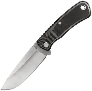 Gerber Downwind Knife 4.25&quot; Drop Point Fixed Blade Stonewashed Black/Gray G10 Handles Waxed Canvas Sheath 30-001816