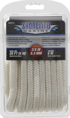 Shoreline Marine Double Braided Nylon Dock Line,.375inx15ft,White 065208