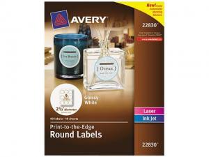 Avery Round Labels, Print to the Edge, True Print Permanent Adhesive, Glossy, 2.5', 90 Labels (22830)