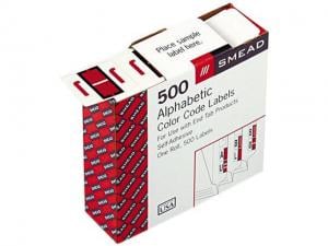 Smead 67080 A-Z Color-Coded Bar-Style End Tab Labels, Letter J, Red, 500/Roll