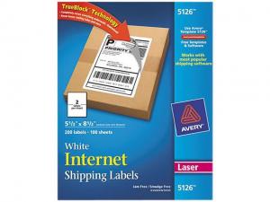 Avery Internet Shipping Labels, TrueBlock Technology, Permanent Adhesive, 5-1/2' x 8-1/2', 200 Labels (5126)