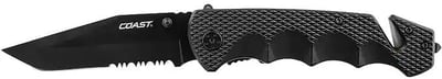 Coast DX330 Double Lock Pocket Knife 3.25" Partially Serrated Tanto Point 7Cr17MoV Black Blade Nylon Handle Black 19307